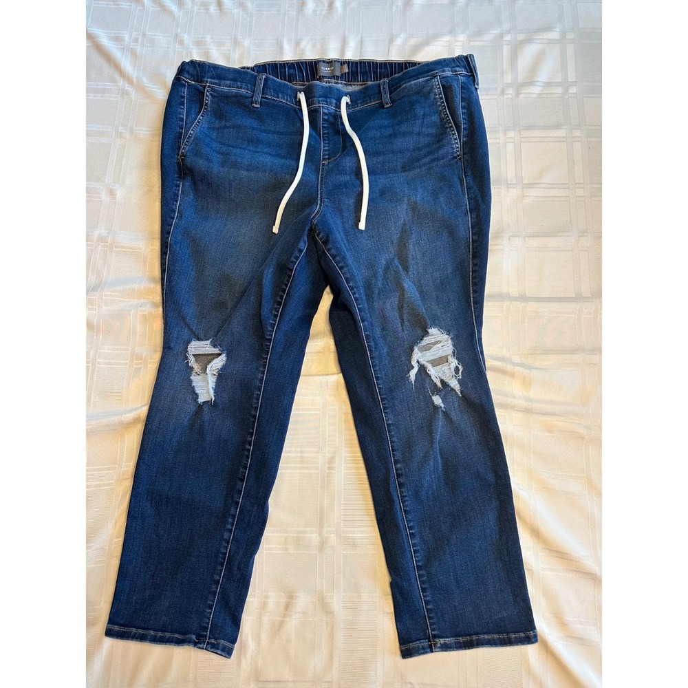 Torrid Jeans Womens 3X Blue Feel The Fit Denim Jogger Distressed Drawstring 3S